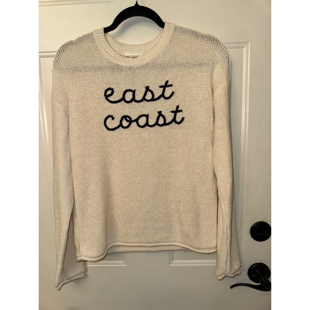 Johnnie-O East Coast Embroidered Cream Cotton Blend Knit Sweater Womens Small